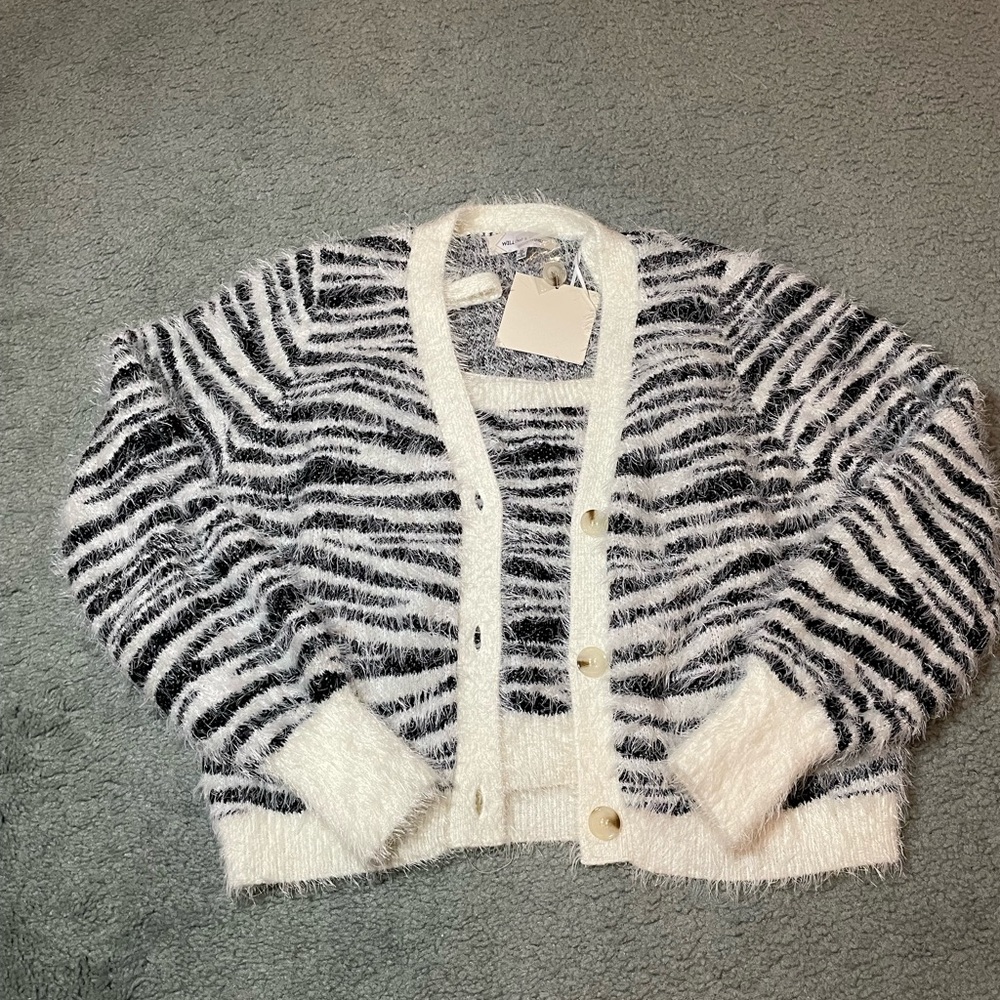 Two-Piece Zebra Set with Sweater Tank and Cardigan